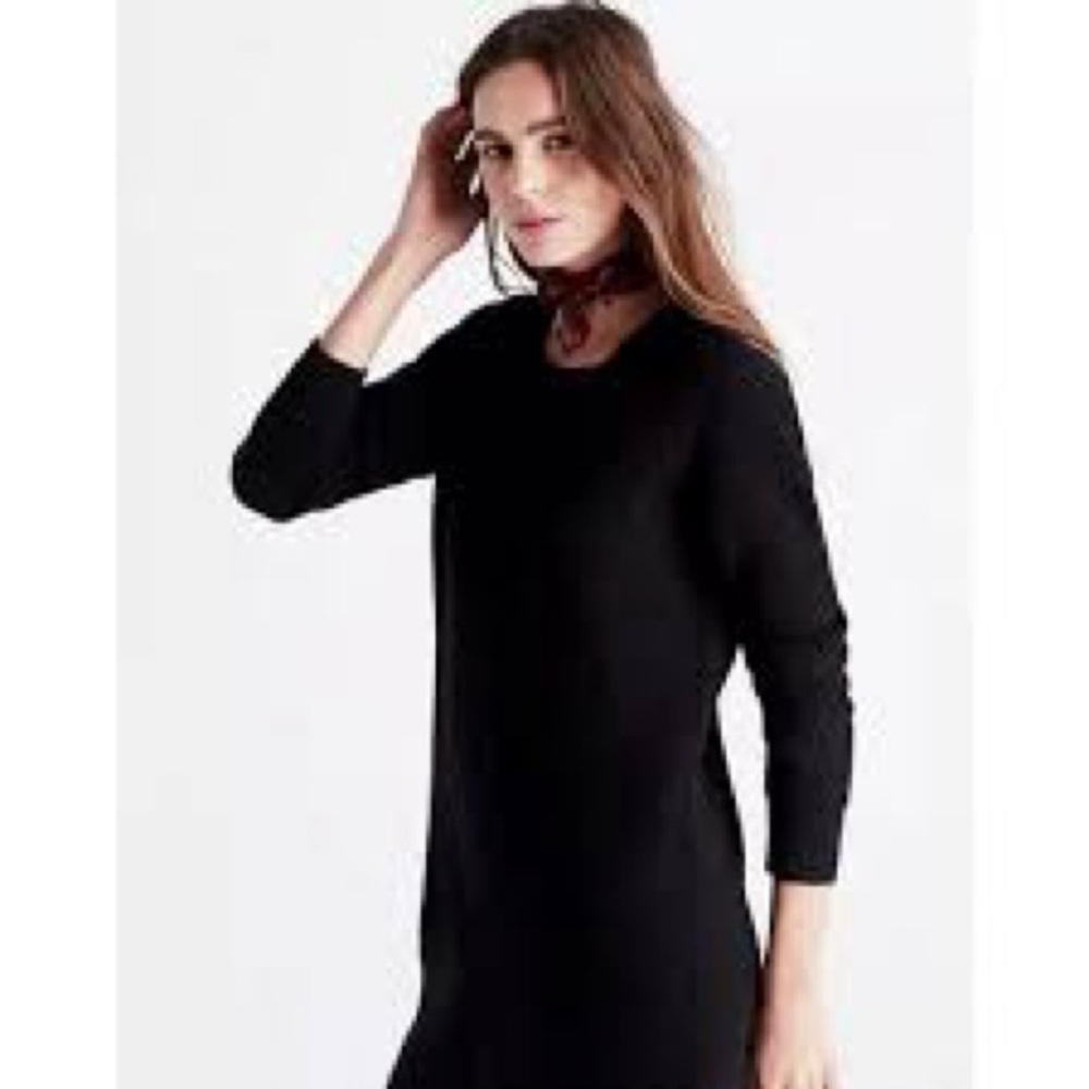 Madewell Merino Back Button Black Long Sleeve Dress